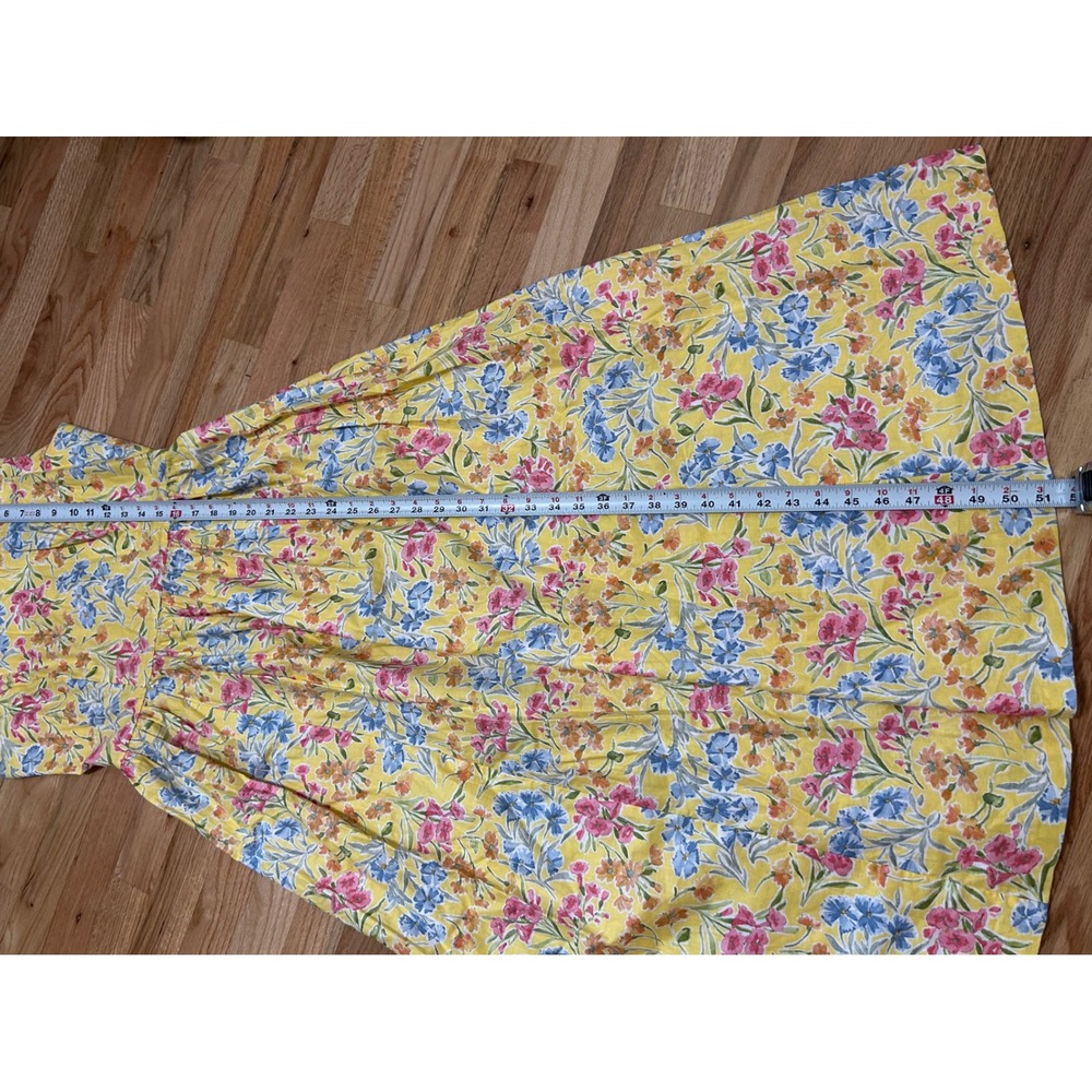 Vintage Laura Ashley Yellow Floral Cotton Midi Dress Tank Gathered Waist Sz 8 - Picture 9 of 10